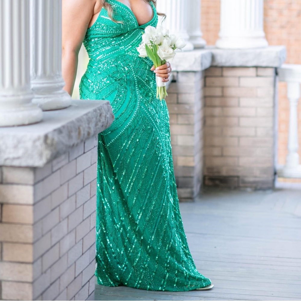 Camille La Vie Green Sequin Prom Dress